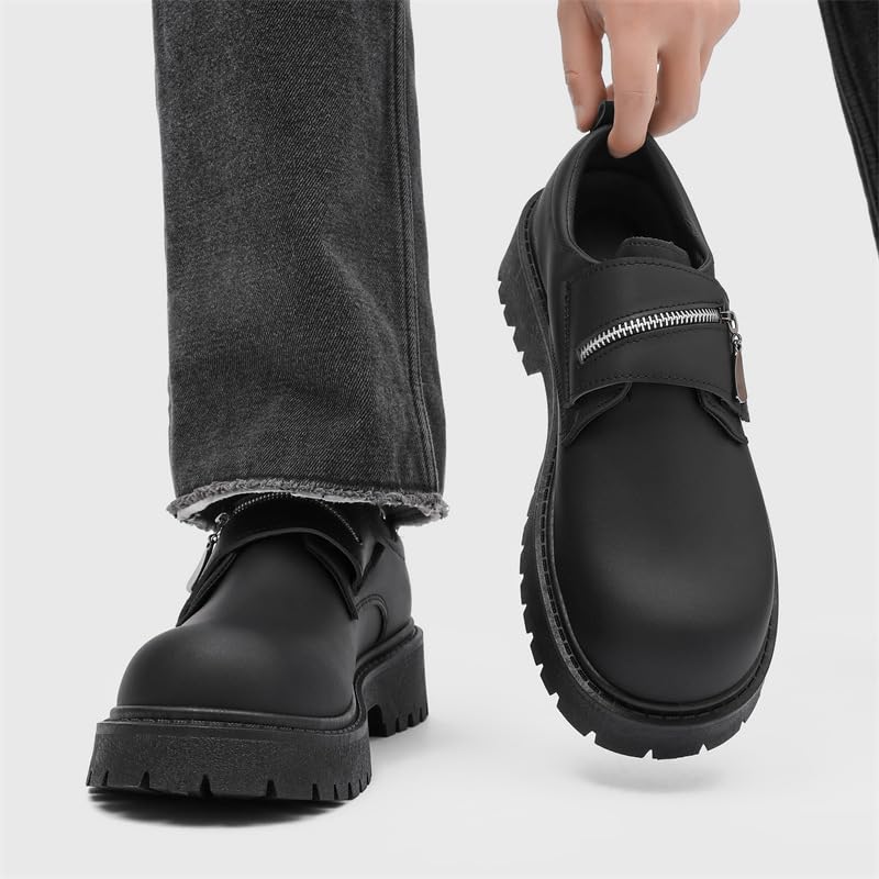 Retro Leather Round Toe Thick Sole Mens Dress Shoes British Lace Up Formal Oxfords for Wedding Party Business Casual Fashion Shoes with 1.6 Inch Height Boost4