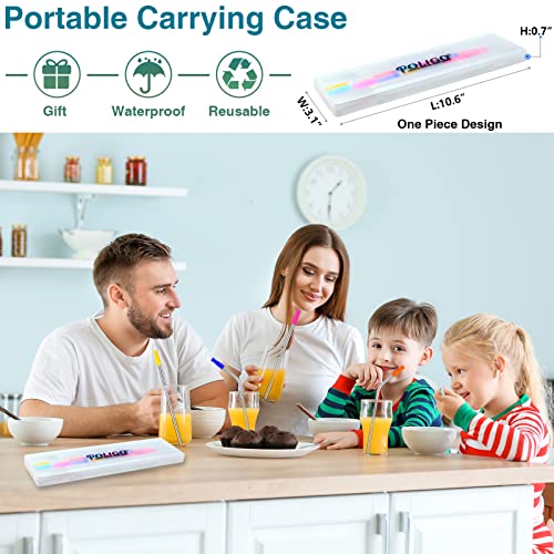 Poligo 16Pcs Reusable Stainless Steel Straws With Silicone Tips, 8.5” 10.5" Metal Drinking Straw Set With Travel Case And Cleaning Brushes, Extra Wide Boba Straws For 20,30 Oz Tumblers And Smoothies #TOP6