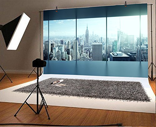Yeele 7X5Ft Luxury Office Backdrop French Window City Aerial View Skyscraper Glass Window City Landscape Photography Background Adult Man Artistic Portrait Photo Shooting Vinyl Studio Props #TOP1