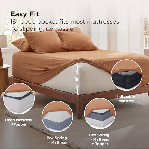 Image of Bedsure Deep Pocket King Sheet Set, 6 Piece, Prewashed Ultra-Soft, 18-inch | Extra Deep Pocket, Breathable, Secure Fit, Hotel Luxury Bedding, Dual Side Pockets, Fade Resistant, For Air Mattress