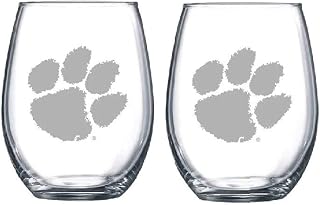Clemson Tigers Etched Satin Frost Logo Wine or Beverage Glass Set of 2