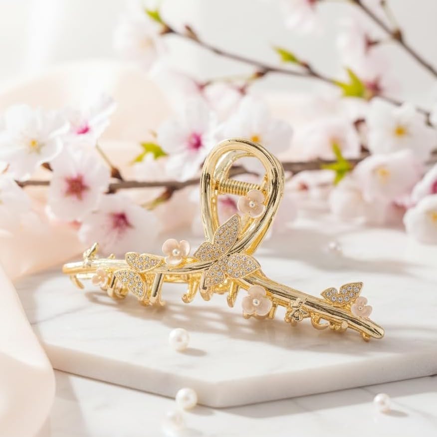 Amazon.com : Rhinestones Butterfly Hair Clips Gold Metal 