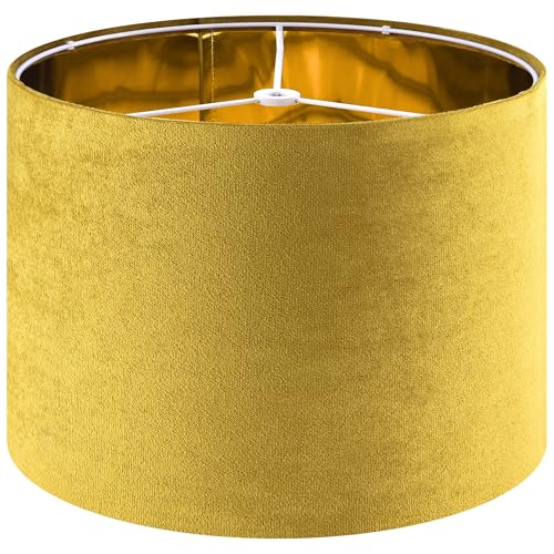 GO&SO Set of 1 Large Drum Yellow Velvet Lamp Shade -16" Top x 16" Bottom x 10" High(Spider) Modern Lamp Shades For Table Lamps & Bedside Lamp Replacement Lampshade, Hand Crafted, Required Assembly