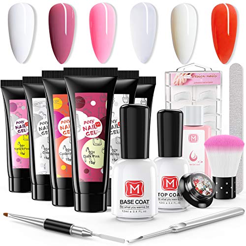 Nail Extension Gel Kit, 6 Colors Builder Gel, Base & Top Coat, All-in-One DIY Nail Art Tools French Manicure Kit for Starter and Professional