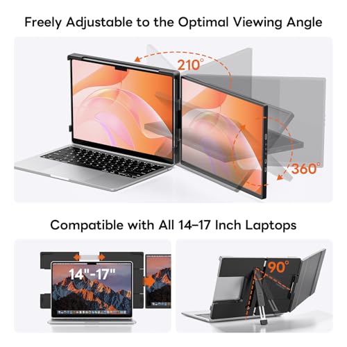 Image of 14 inch Laptop Screen Extender,FHD 1200P IPS Portable Monitor for 14 inch-17.3 inch Laptops, Dual Travel Screen Monitor Plug & Play, Laptop Screen Monitor Extender Compatible with Windows /Mac /Android&Chrome OS