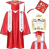 Retisee Juego de 7 piezas de bata de graduación 2024 de jardín de infantes y preescolar con borla 2024 para graduación de diploma (rojo, talla 36, XL)