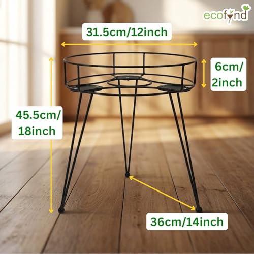 Image of ecofynd Round Heavy Duty Roy Matka Stand for Kitchen, Water Pot Stand, Terracotta Stand for Kitchen Utensils, Multipurpose Dispenser Rack, Pot Stand, Jar Holder, (PS303-BLK)