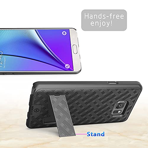 Wixgear Note 5 Holster, Shell Holster Combo Case For Samsung Galaxy Note 5 With Stand & Belt Clip - Fits At&T, Verizon, T-Mobile & Sprint - Black #TOP1