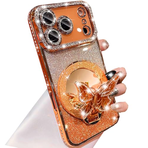 Coque magnétique à paillettes iPhone 17 Pro Max avec support papillon