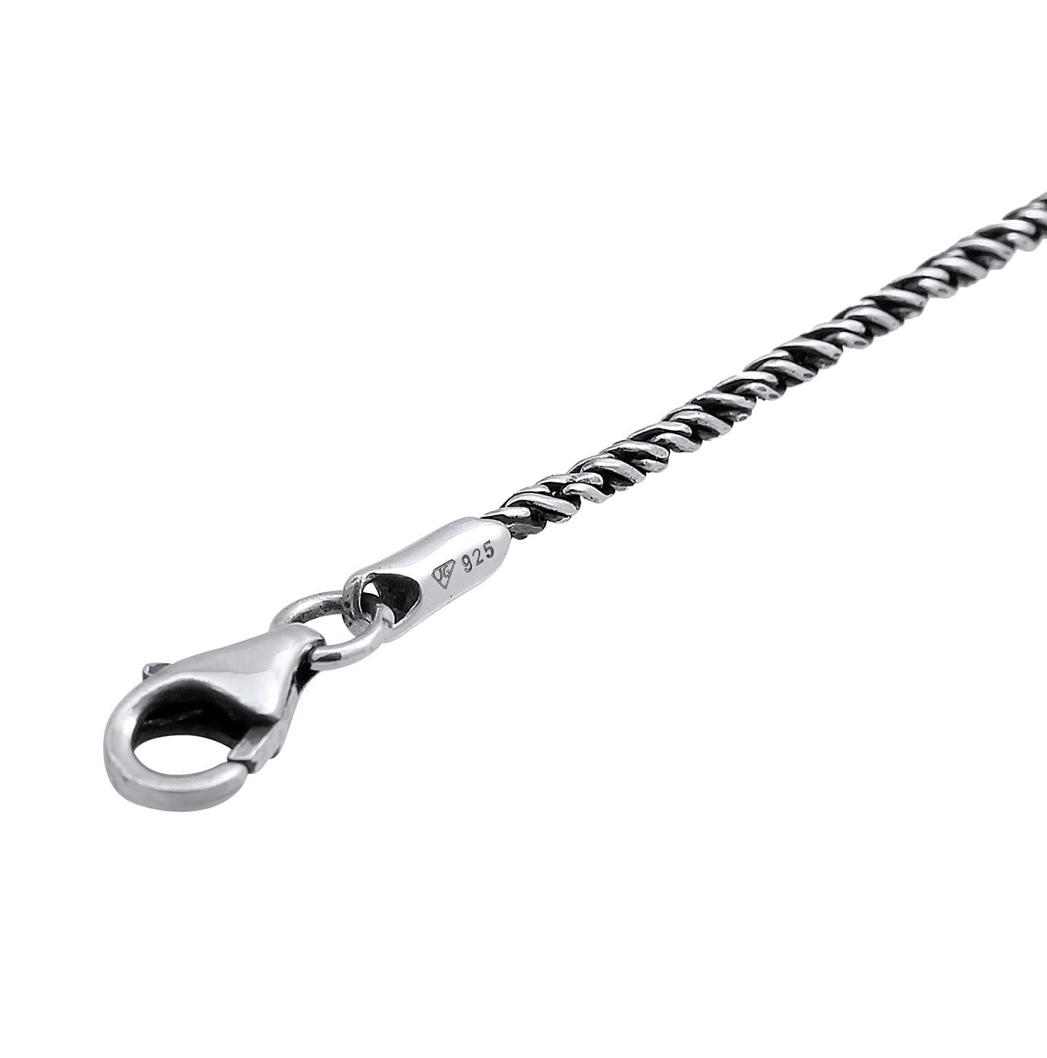 Kuzzoi Collar para hombre de plata 925 oxidada, cadena redonda de cordón para hombre (2 mm), cadena de plata maciza para hombre sin colgante, aspecto trenzado, longitud 55 cm