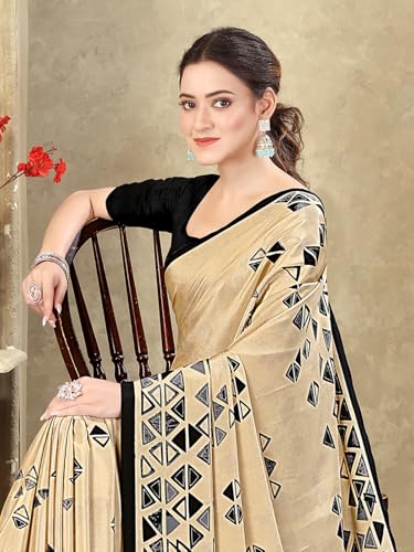 Image of SIRIL Women's Crepe Silk Printed Saree with Unstitched Blouse Piece
