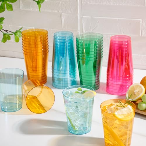 Image of DaYammi 100 Pack Colorful Plastic Cups 10 Oz Disposable Cups Neon Glowing Plastic Party Cup, Assorted Neon Colors for Wedding Wine Glasses Heavy Duty Disposable Tumblers Drinking Cocktail Glasses