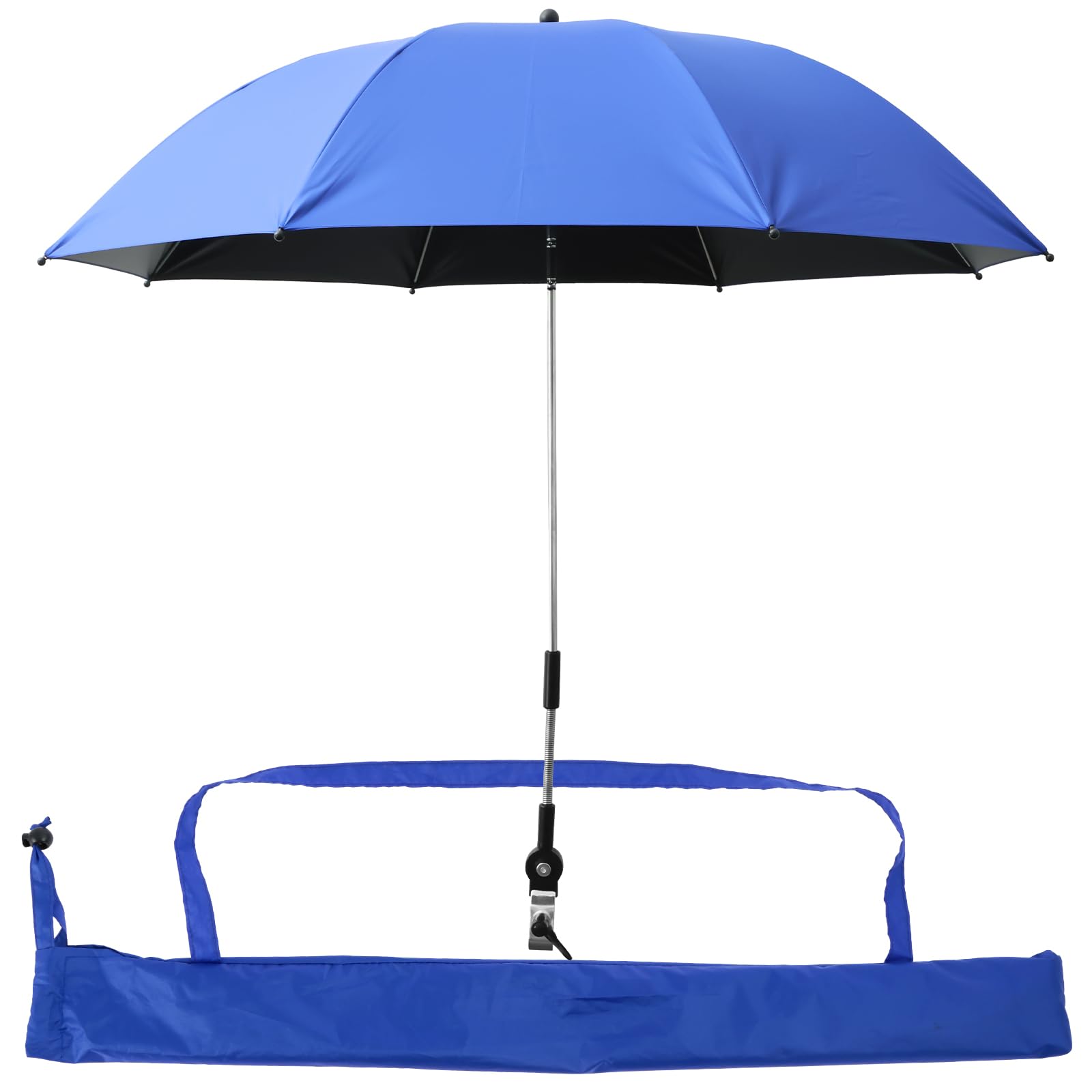 ZLHETWT Beach Umbrella with Universal Clamp with Large Opening Clip 360° Portable Adjustable Shade Umbrella 42 Inch Outdoor Umbrella with Storage Bag for Beach Camping Chair Wheelchair (Silver)