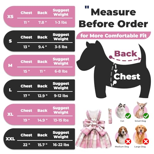 PETCARE Plaid Dog Dress Bow Tie Harness Leash Set for Small Dogs Cats Girl Cute Princess Dog Dresses Spring Summer Puppy Bunny Rabbit Clothes Chihuahua Yorkies Pet Outfits - Image 3