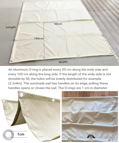 Voile d'ombrage rétractable imperméable 1.3x4M crème pour patio - 5
