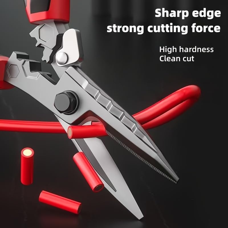 Image of Multi-Purpose Heavy-Duty Aviation Pliers, High Hardness Durability for Cutting Iron Plates & Colored Steel Roofing Tiles Metalworking Tools, Cutting Wire Stripping Pliers, Precision Reinforced Snips