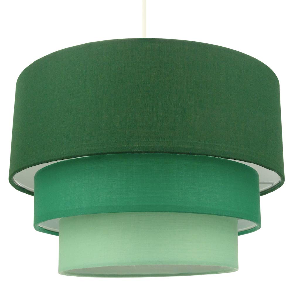 Happy Homewares Green Contemporary Round Triple Tier Forest Cotton Fabric Designer Pendant Lighting Shade | 60W Maximum | Modern Style | 30Cm Diameter By