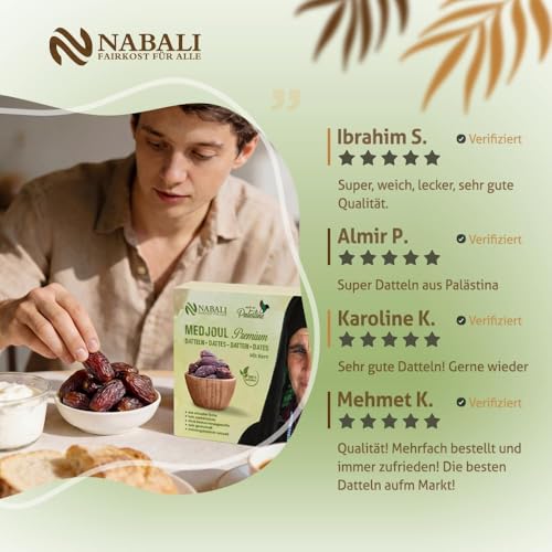 NABALI FAIRKOST FÜR ALLE Medjool Medjoul Datteln aus Palästina - 100% naturell vegan aromatisch traditionell frisch & orientalisch I ohne Konservierungsstoffe (10 Kg)