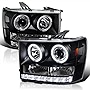 SPEC-D TUNING SMD LED Dual Halo Projector Black Headlights Compatible with 2007-2013 GMC Sierra 1500/1500HD/2500HD/3500HD, Left + Right Pair Headlamps Assembly