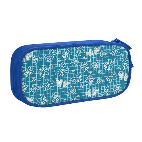 YINGD Estuche para lápices de gran capacidad, fondo azul, romántico, con 2 compartimentos, Black, 21x10.5x5cm, Organizador de bolsas