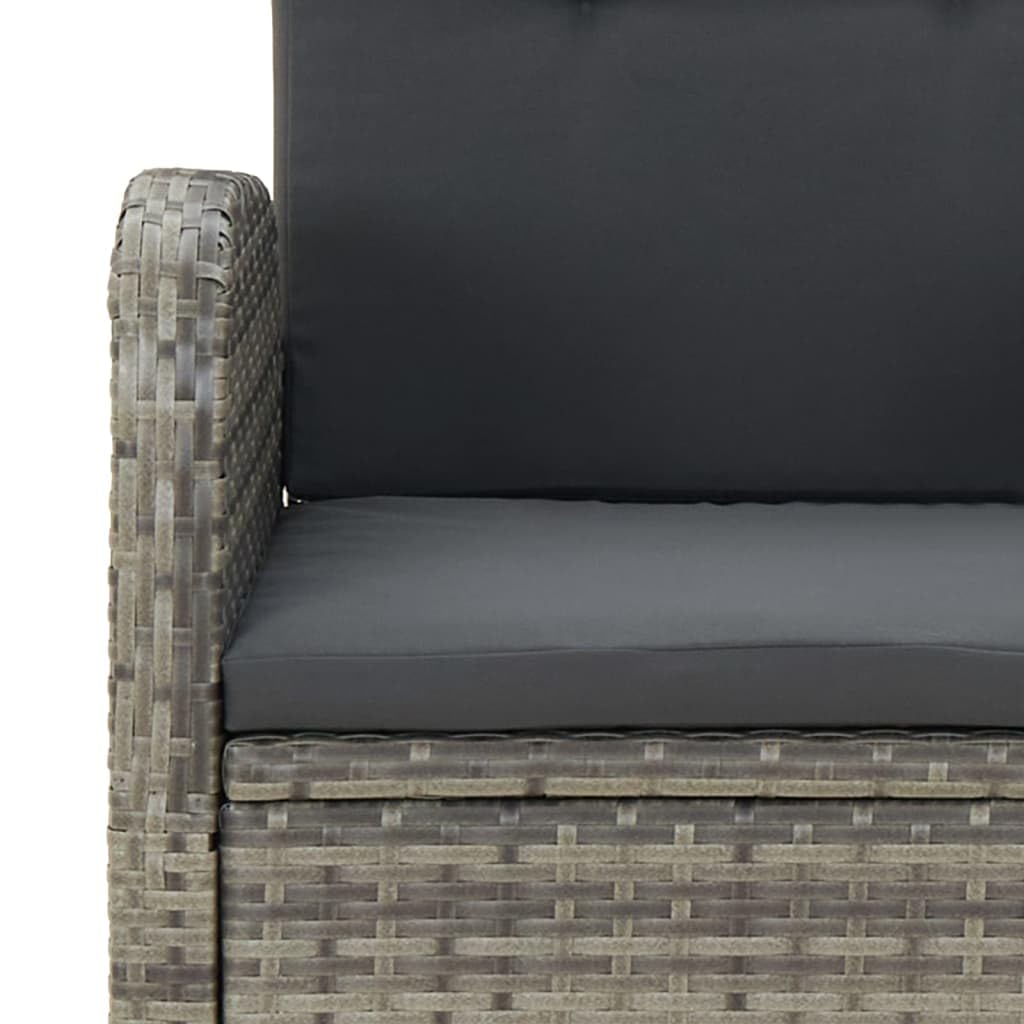 Furniture Select-Juego de comedor de jardín de 7 piezas, ratán de poliéster gris y acacia de madera maciza