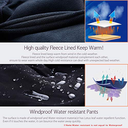 EKLENTSON Mens Fleece Lined Trousers Outdoor Windproof Hiking Mountain Warm Waterproof Softshell Pants Navy - Image 6