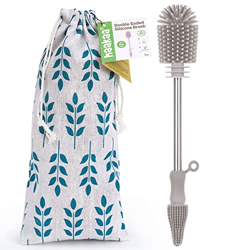 haakaa Cleaning Brush Silicone Bottle Brush Double-Ended Soft Silicone Bristles for Breast Pumps, Breast Milk Collectors, Baby Bottles, Teats, Breastmilk Storage Bags, Detachable - Grey, 1pk