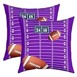 Loussiesd Juego de 2 fundas de almohada de fútbol para niños, decoración de rugby para sofá, cama, silla, coche, fútbol americano, funda de cojín temática deportiva, color morado oscuro, fundas de