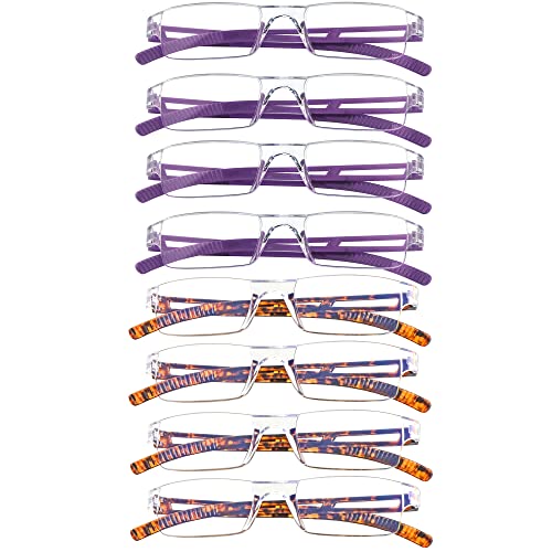 Image of 8 Pack Reading Glasses, Blue Light Blocking Computer Reading Glasses for Women and Men, Lightweight Readers (4 Purple+4 Tortoise,+1.00Magnification)