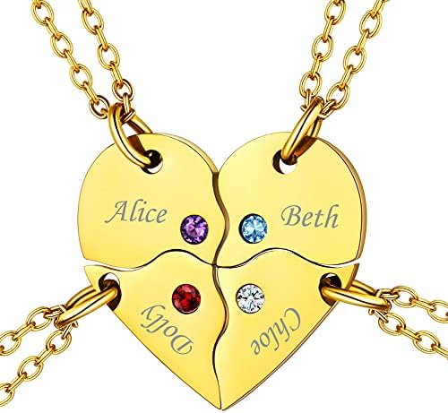 Custom4U 1-6 Pieces Heart Puzzle Jigsaw Necklace,Birthstone Pendant Set,Personalised Family/Friendship/Bff/Couple Jewelry Gift for Women Girls Mum Dad Fathers Day Mothers Day Valentines Day Birthday Christmas(with Gift Box)