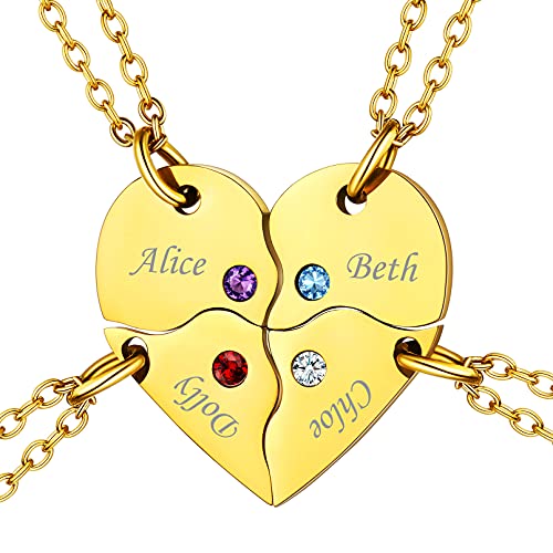 Custom4U Personalized Gold BFF Necklace for 3 Pcs Split Heart Matching Friendship Couple Necklaces 14k Gold Plated 925 Sterling Silver Pendant Custom Gifts for Best Friend Women 1.5-Heart-St