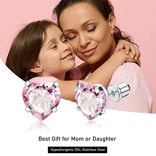 Jstyle 8 Pairs Hypoallergenic Screw Back Earrings for Girls Women 316L Stainless Steel Tiny CZ Pearl Heart Flower Butterfly Unicorn Screwback Earrings Studs Set Multicolored4