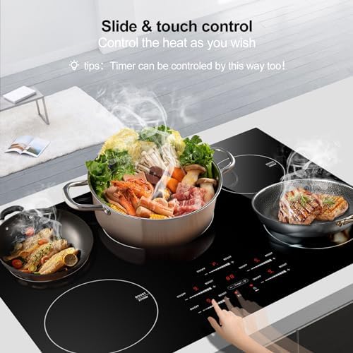 AMZCHEF 30 Inch 10600W Induction Cooktop With 5 BOOST Burners, 9 Levels Electric, Built-in Control by Slide Touchscreen, Child Safety Lock, Independent Timer, No Plug, 240V - Thumbnail 4