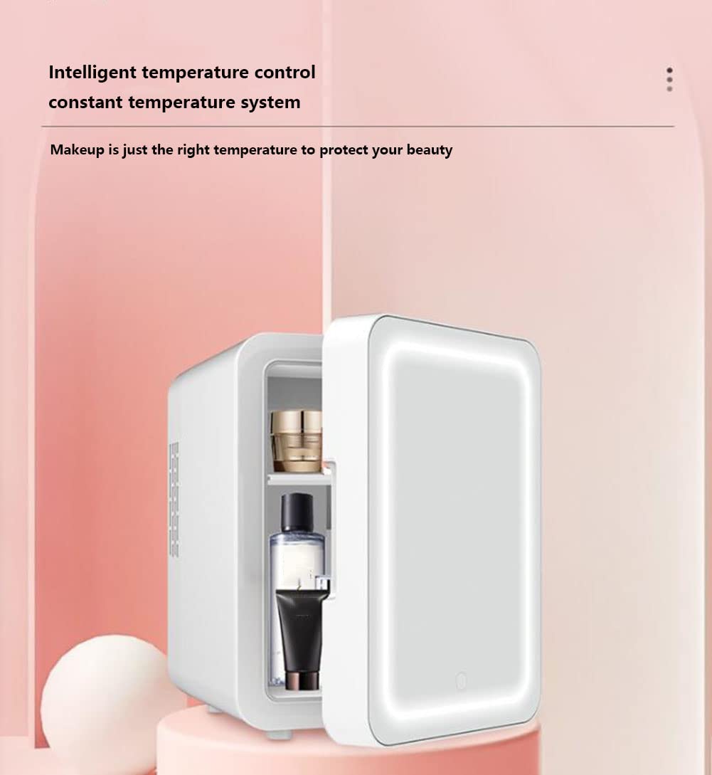 Skincare Nevera portátil termoeléctrica de 12 V CC con puerta de cristal, espejo y luz para cosméticos de dormitorio y oficina