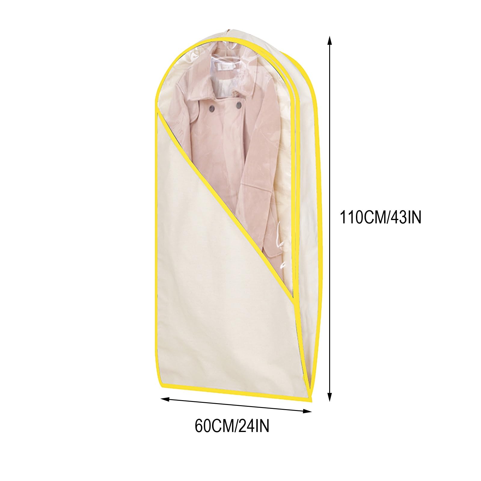 Zestaw 2 Wiszący Pokrowiec na Ubrania, Torba na Ubrania na Długie Sukienki, z Dużym, Przezroczystym Okienkiem, Odporna na Wilgoć i Kurz(Yellow,60x110cm/24x43in)