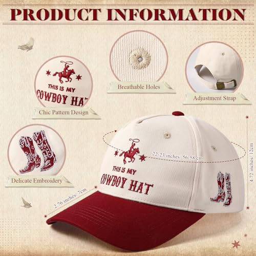 Image of JaGely Two Tone Western Cowboy /Cowgirl Trucker Hat for Women Men Gift Vintage Embroidered Country Baseball Cap