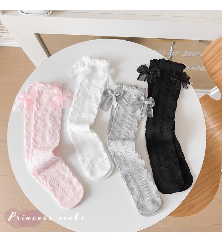 Image of Little Girl's Knee High Socks Over Calf Kids Overknee Stockings Bow Style