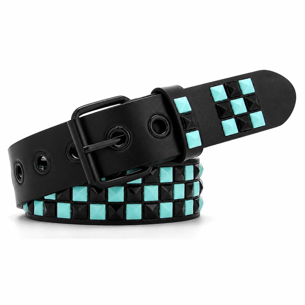 Studded Belt, Metal Punk Rock Rivet Belt with Bright Pyramid Studded for Women Men