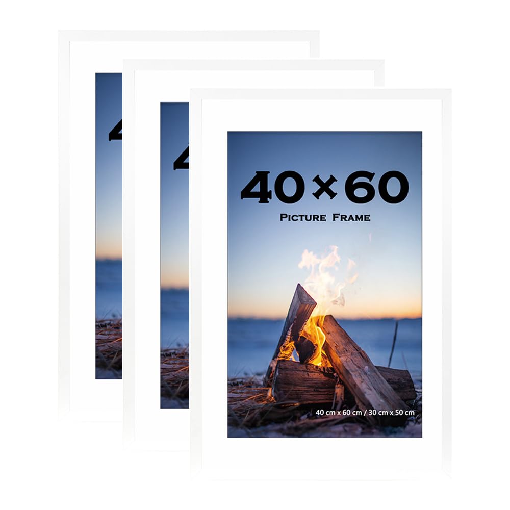 60x40cm Picture Frame White Set of 3 with Mounts for 30x50cm, 40x60 Frame Wall Mountable