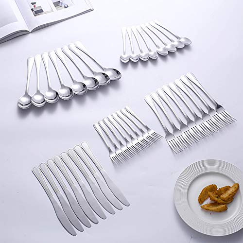 Silverware Set, Elegant Life 40-Piece Stainless Steel Silverware Flatware Cutlery Set Service for 8, Knife Fork Spoon Flatware Set, Modern Design & Smooth Edge - Thumbnail 3