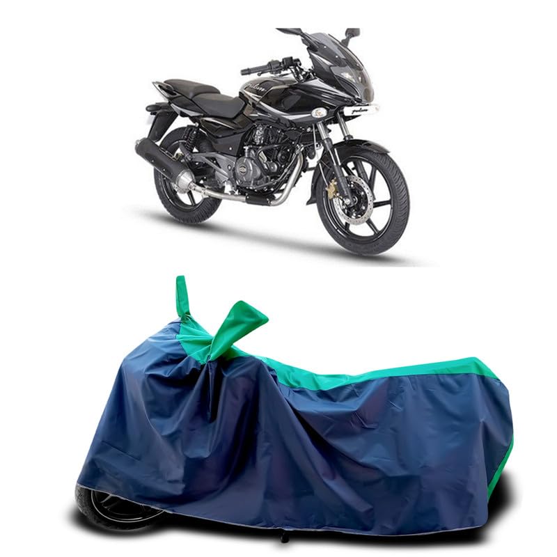 Image of DUFFEL-Two Wheeler Bike Cover Compatible for Bajaj Pulsar 220 Heat Protectio /UV-Rays /Birds Dropping /DustProof /Waterproof Indoor Outdoor and Parking Full Protection All Variants [Green Patta]