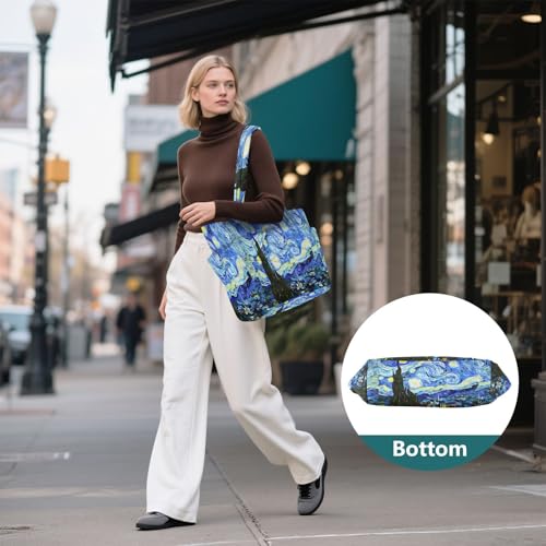 Bolso tote para mujer con estampado de noche estrellada, bolso ligero grande para hombro con cremallera, bolso de mano para trabajo y viaje miniatura 7