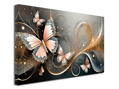 DECLINA, decoración de pared, cuadro abstracto, mariposas rosas, decoración de hogar y salón, 80 x 50 cm