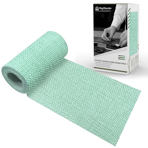 Image of KING MOUNTAIN Linen Fabric Iron-on Repair Patch, Inside&Outside Fabric Repair Patch, 3 inchx60 inch with Backing Glue Linen Repair Decorative Patch kit (Mint Green)