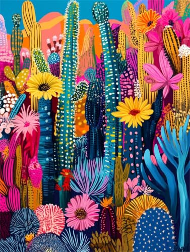 Pintura por números adultos tropical para relajarse pintando cactus en casa