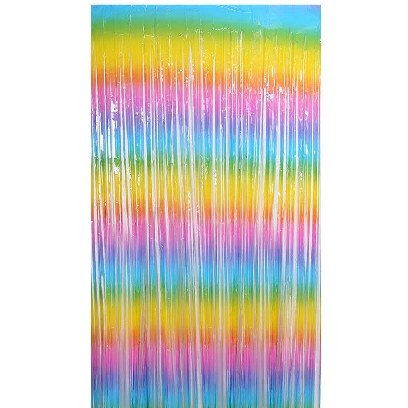1m x 2m Rainbow Pastel Foil Fringe Curtain|Metallic Backdrop for Party Birthday Baby Shower Cradle Wedding, Home Decoration, Photo Booth Props Curtain Event and Party Supplies|Pack of 1pcs