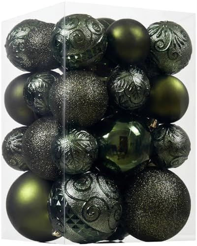 Christmas Ball Ornaments - 30pcs Shatterproof Christmas Ornaments Set Plastic Hanging Christmas Decorations for Xmas Tree Holiday Party Decor, 6 Styles in 4 Sizes (Dark Green)