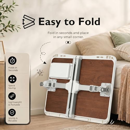 Image of StarAndDaisy Kids Study Table Foldable /Multipurpose Baby /Kids Bed Table for Laptop and Study /Laptop Table with Adjustable Height & Angle with USB Port, LED and Mini Cooling Fan -Brown