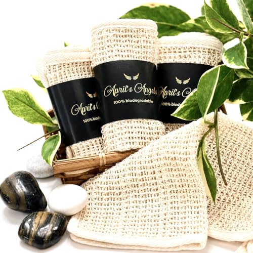 100% Natural Sisal Washcloth. Gentle Exfoliation for Smoother Skin. Durable & Reusable for Face & Body. 100% Biodegradable. Removes Dead Skin Cells and Dirt (3 Pcs)
