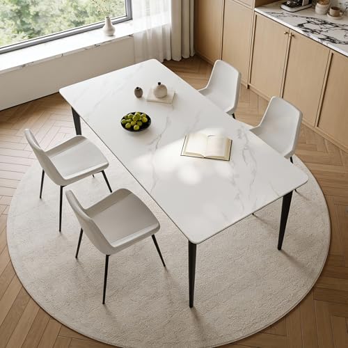 Hearthform Space-Saving Dining Table - Contemporary Kitchen Table with White Sintered Stone & Marble Wood Grain Carbon Steel Frame (160CM) - Image 9